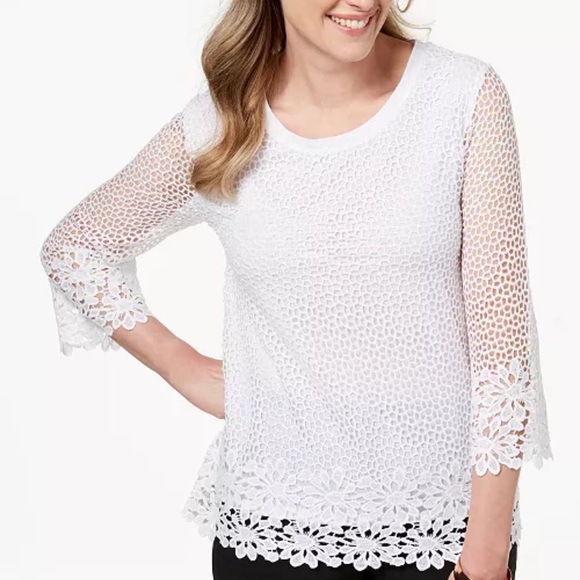 Alfred Dunner Petite Crochet Knit Lined Tunic Size Large - Picture 1 of 5